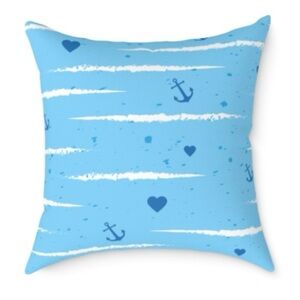 Hearts and anchor blue canvas pillow size 16 x 16